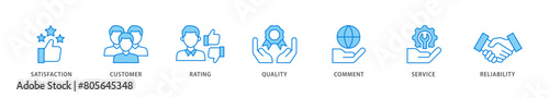 Feedback icon packs for your design digital and printing of satisfaction, customer, rating, quality, comment, service and reliability icon live stroke and easy to edit 
