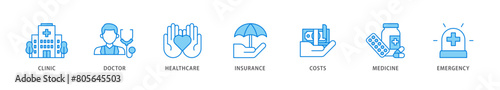 Medicare icon packs for your design digital and printing of emergency  insurance  medicine  costs  healthcare  doctor  clinic icon live stroke and easy to edit 