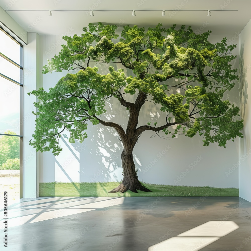 Obraz premium single green tree against a white wall