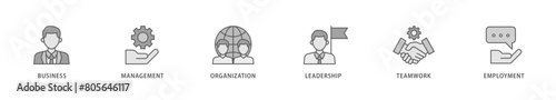 Business management icon packs for your design digital and printing of business, management, organization, leadership, teamwork and employment icon live stroke and easy to edit 