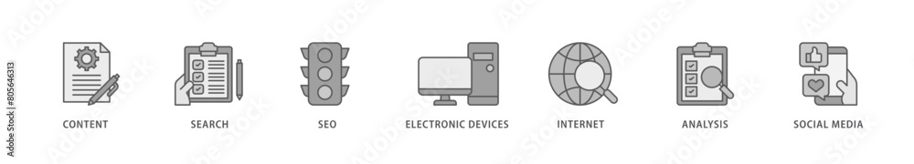 Digital marketing icon packs for your design digital and printing of content, search, seo, electronic devices, internet, analysis and social media icon live stroke and easy to edit Digital marketing icon packs for your design digital and printing of content, search, seo, electronic devices, internet, analysis and social media icon live stroke and easy to edit