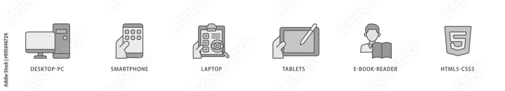 Responsive web design icon packs for your design digital and printing of tablets, html5 css3, e book reader, laptop, smart phone, desktop pc icon live stroke and easy to edit Responsive web design icon packs for your design digital and printing of tablets, html5 css3, e book reader, laptop, smart phone, desktop pc icon live stroke and easy to edit