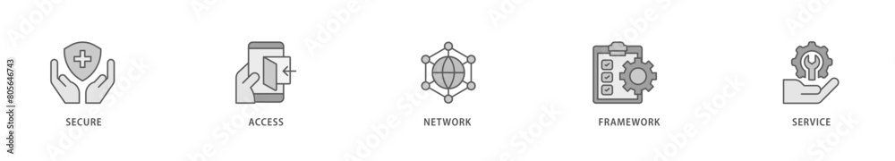 SASE icon packs for your design digital and printing of security, password, network, framework and support icon live stroke and easy to edit 