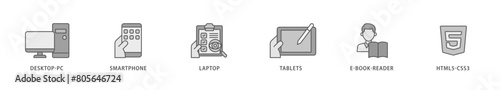 Responsive web design icon packs for your design digital and printing of tablets, html5 css3, e book reader, laptop, smart phone, desktop pc icon live stroke and easy to edit 