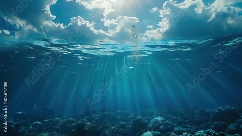 illustration of World Oceans Day, June 8. World oceans day design with underwater sea. Ai generated #805647109