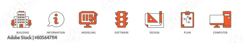 BIM icon packs for your design digital and printing of building, information, modeling, software, design, plan, and computer icon live stroke and easy to edit 