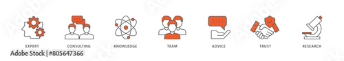 Expertise icon packs for your design digital and printing of expert, consulting, knowledge, team, advice, trust, and research icon live stroke and easy to edit 