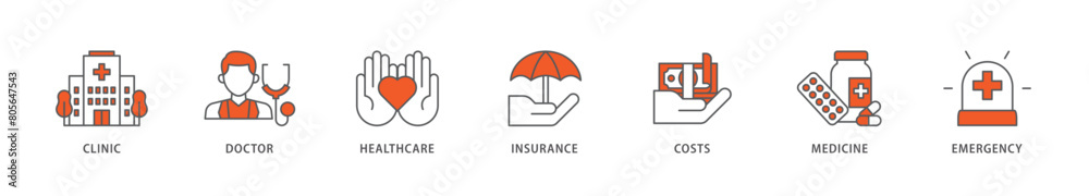 Medicare icon packs for your design digital and printing of emergency, insurance, medicine, costs, healthcare, doctor, clinic icon live stroke and easy to edit 