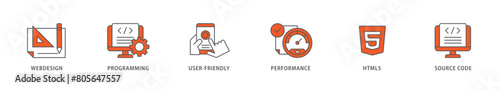Mobile first icon packs for your design digital and printing of webdesign, programming, user friendly, performance, html5 and source code icon live stroke and easy to edit 