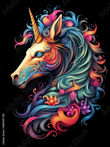 Colorful Unicorn Head in Charming Magipunk Style © lan