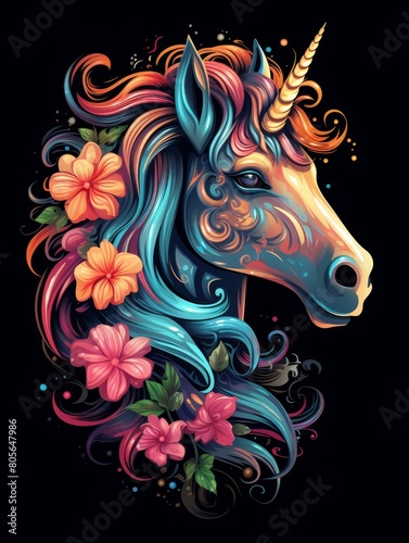 Colorful Unicorn Head with Charming Massurrealism Details photo
