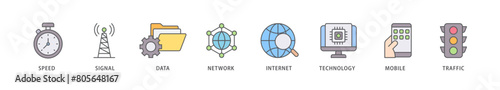 5G icon packs for your design digital and printing of speed, signal, data, network, internet, technology, mobile and traffic icon live stroke and easy to edit 