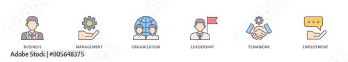 Business management icon packs for your design digital and printing of business, management, organization, leadership, teamwork and employment icon live stroke and easy to edit 