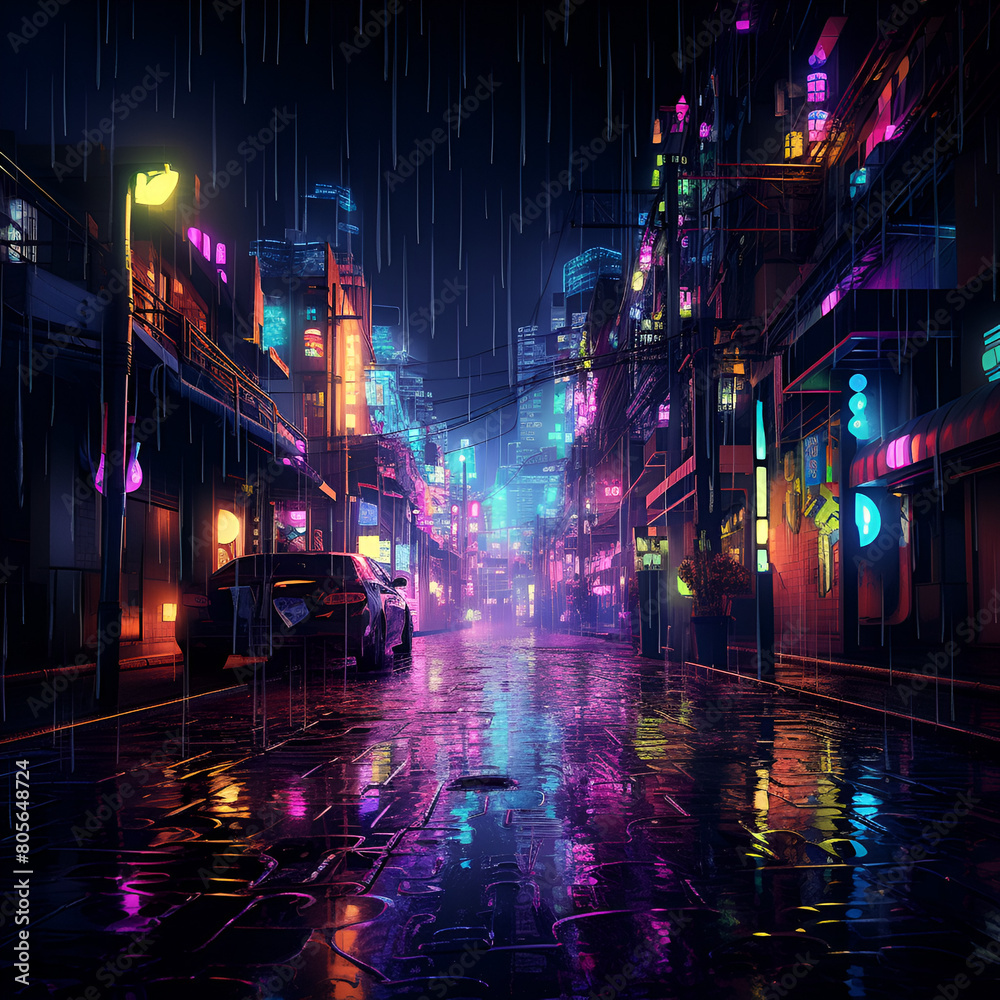 Fototapeta premium Abstract colorful night in the city