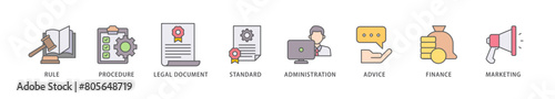 Guideline icon packs for your design digital and printing of rule, procedure, legal document, standard, administration, advice, finance, marketing icon live stroke and easy to edit 