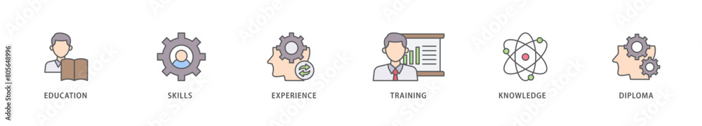 Qualification icon packs for your design digital and printing of education, skills, experience, training, knowledge, and diploma icon live stroke and easy to edit Qualification icon packs for your design digital and printing of education, skills, experience, training, knowledge, and diploma icon live stroke and easy to edit