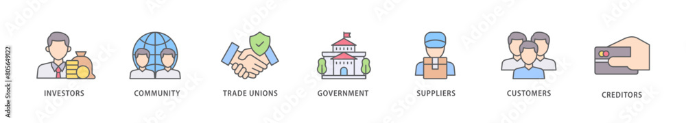 Stakeholder icon packs for your design digital and printing of community, trade unions, suppliers, and customers icon live stroke and easy to edit Stakeholder icon packs for your design digital and printing of community, trade unions, suppliers, and customers icon live stroke and easy to edit