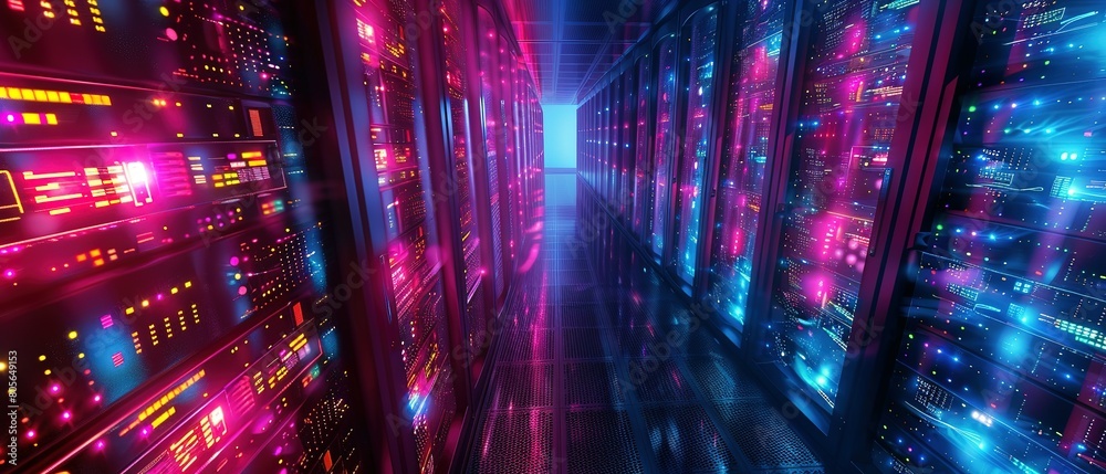 Data center rack server on server room, server room security, data center server, web host warehouse data server cabinets network storage database.