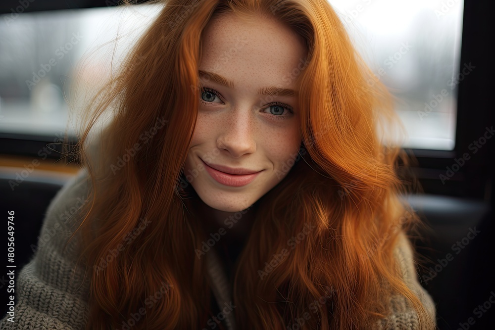 Smiling young woman with long red hair Smiling young woman with long red hair