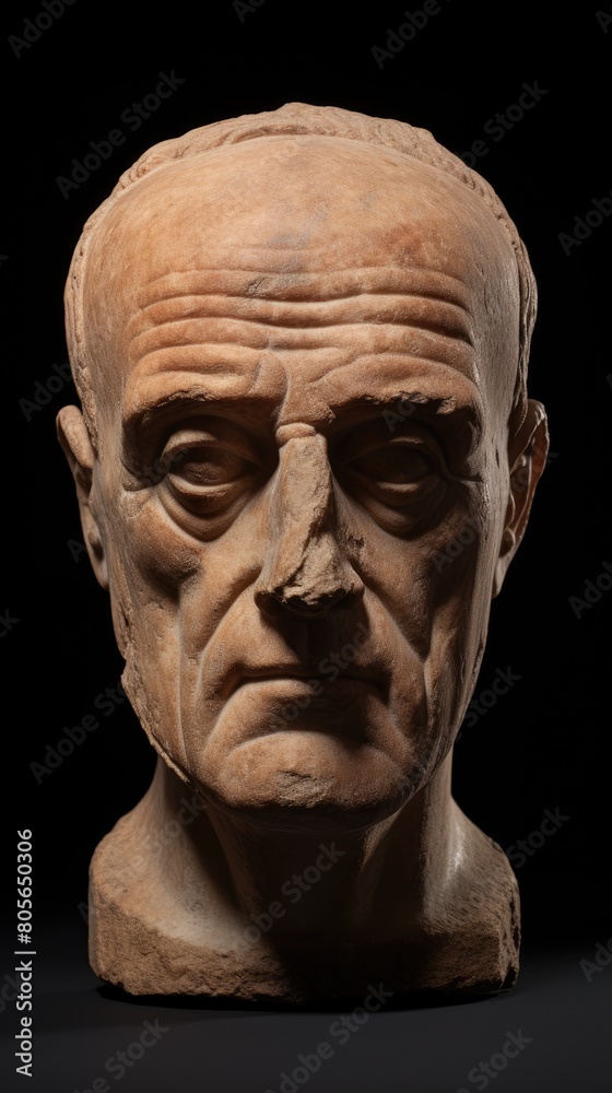 Detailed stone sculpture of a serious elderly man Detailed stone sculpture of a serious elderly man