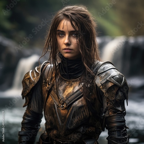 Fierce warrior woman in battle gear