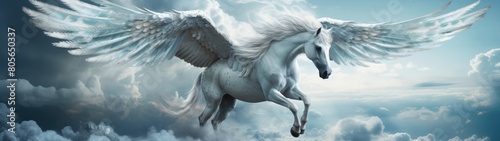 Majestic winged horse soaring through the clouds