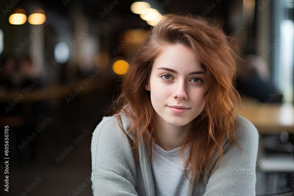 Thoughtful young woman with wavy hair