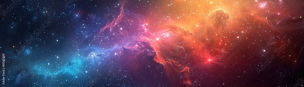Journey through a colorful space filled with stars and dust