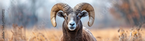 Majestic ram with impressive horns in a natural habitat