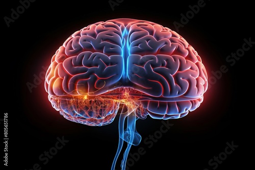 A brain with red and blue colors photo