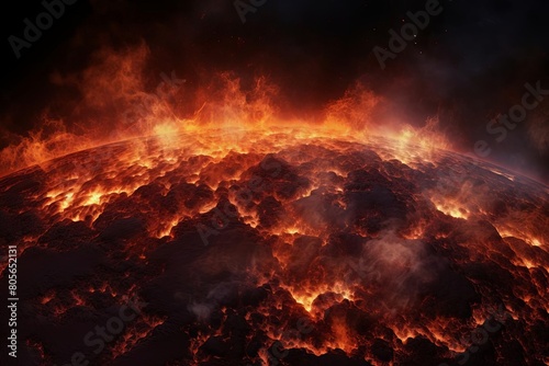 A fiery planet with a lot of lava and fire photo