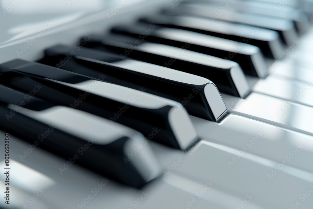 A close up of a piano keyboard with the black keys showing. Concept of precision and attention to detail, as the viewer can see the individual keys and their placement on the keyboard A close up of a piano keyboard with the black keys showing. Concept of precision and attention to detail, as the viewer can see the individual keys and their placement on the keyboard