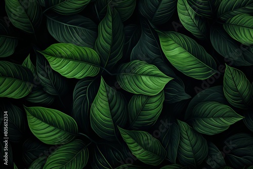 A close up of green leaves with a dark background