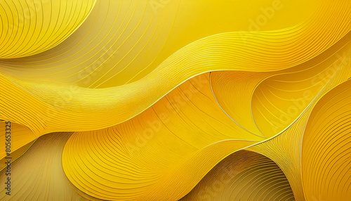 A textured painting of a wave with yellow color