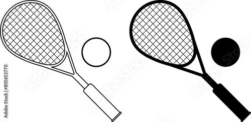 squash racket and ball icon set