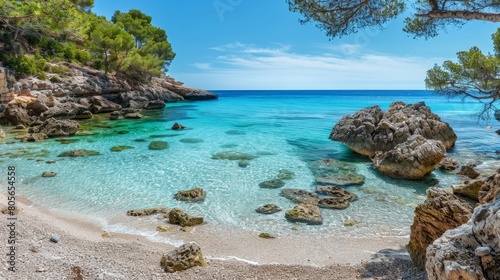 Beautiful Beach of Cala S'Amarador at Mondrago - Natural Park on Majorca Spain, Balearic Islands, Mediterranean Sea, Europe © Nijat