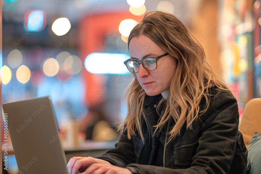 a girl using a laptop computer to work online at a cafe or coffee shop a girl using a laptop computer to work online at a cafe or coffee shop