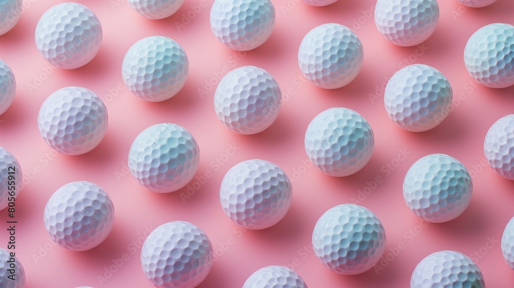 Pattern of white golf balls on a pastel pink background. Minimal creative sport concept. Pattern of white golf balls on a pastel pink background. Minimal creative sport concept.