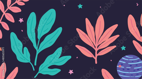 Glowing Botanical Background - Illuminated Foliage in Vibrant Hues. Vector Illustration. EPS 10.