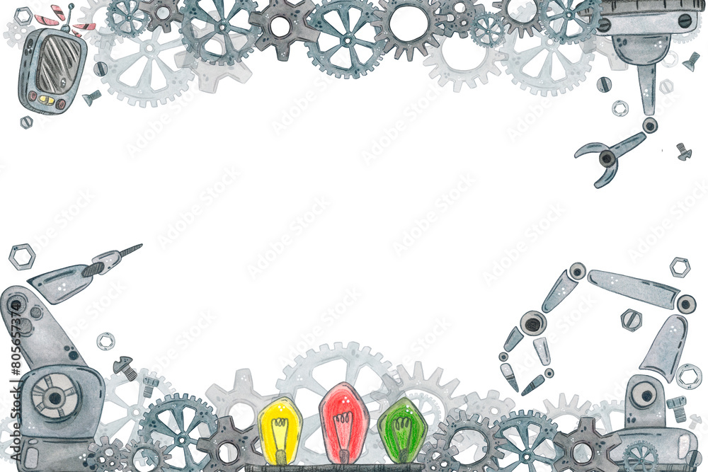 Horizontal frame, banner for text. Hand drawn watercolor illustration ...