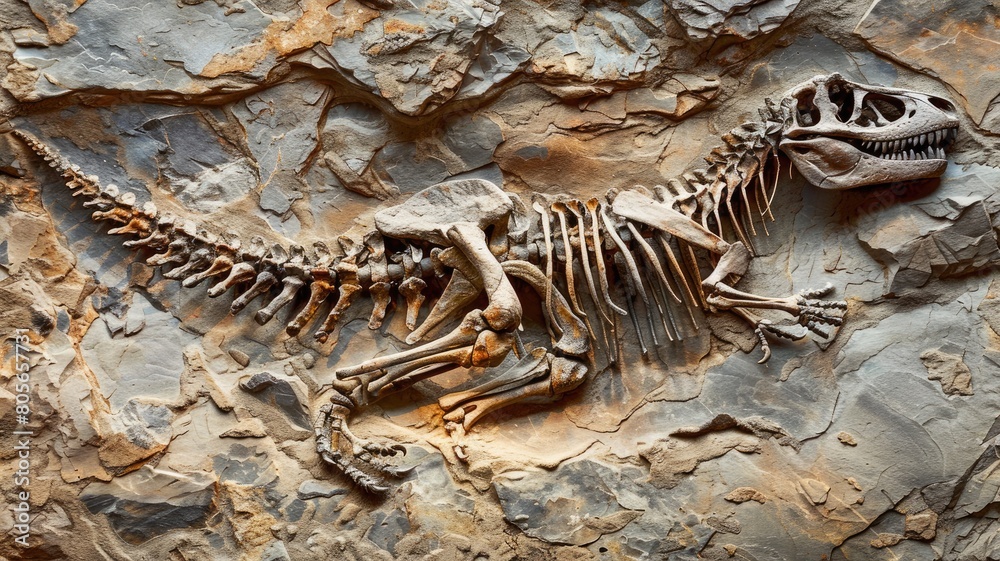 Fototapeta premium Well-preserved dinosaur fossil embedded in rock