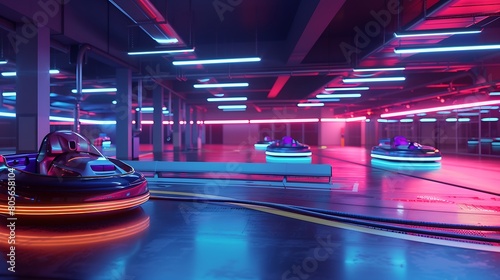 An empty bumper car arena, waiting for action.