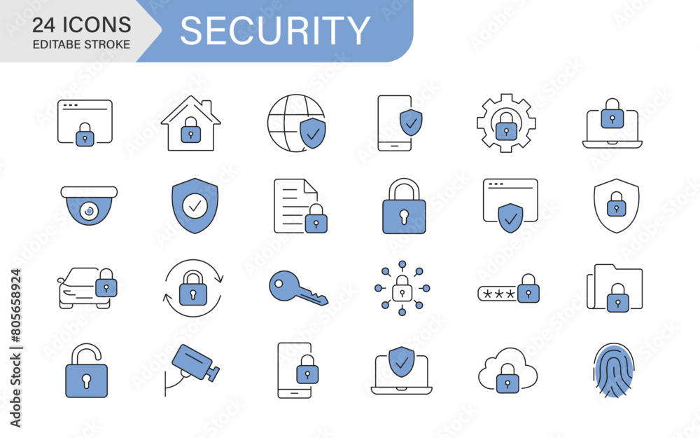 Safety, Security, Protection thin line icons. For website marketing design, app, template, UI, etc. Vector illustration.