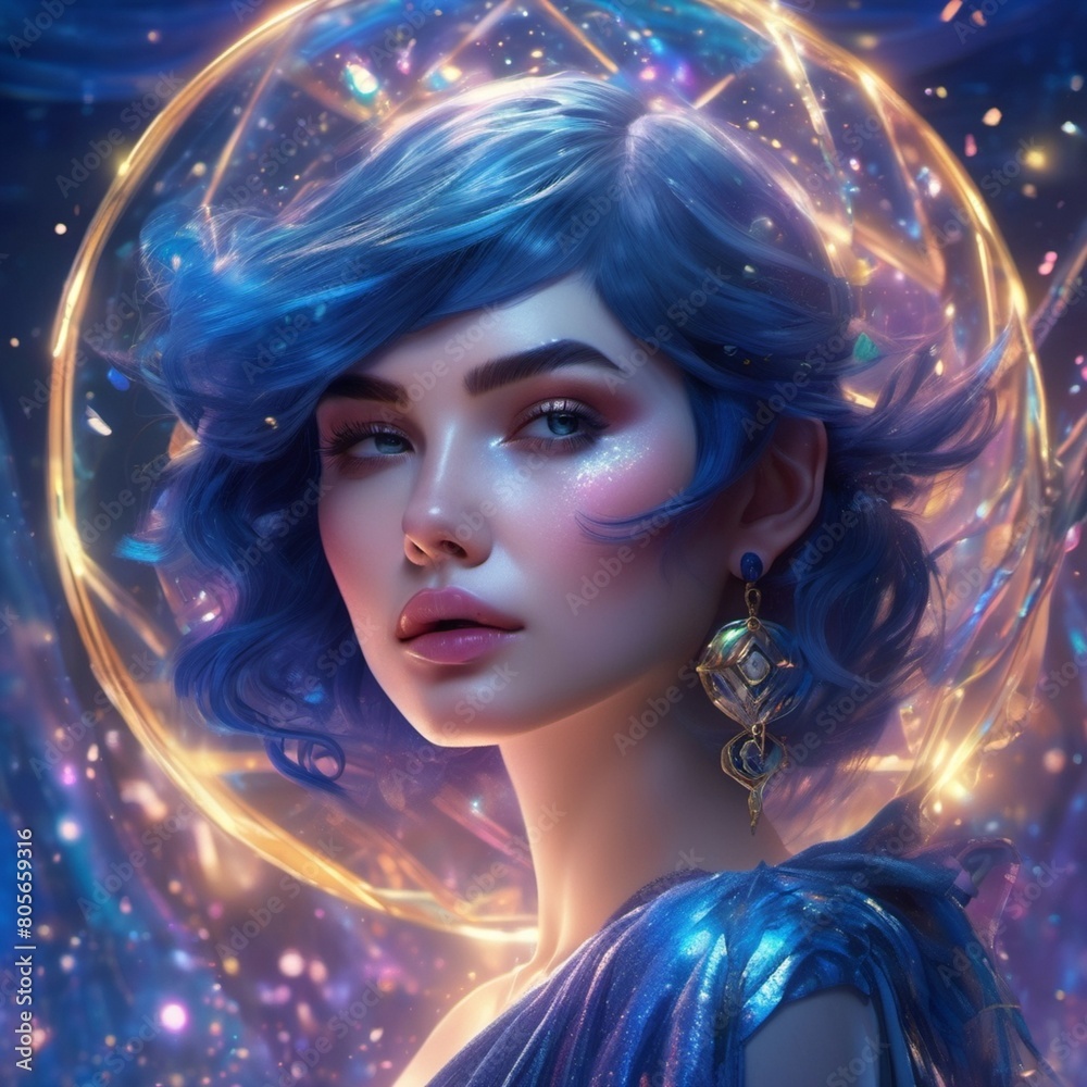 portrait of a woman with blue hair portrait of a woman with blue hair