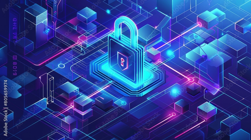 Isometric protection concept. Protect mechanism, system privacy Isometric protection concept. Protect mechanism, system privacy