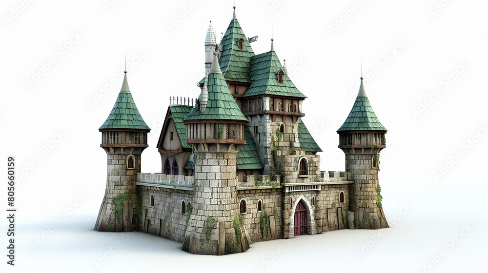 3d unreal low poly of fantasy castle building