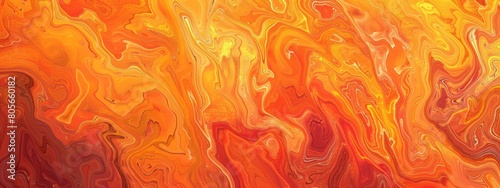 A background of orange and red, featuring swirling patterns reminiscent of lava flow in an abstract style. The colors blend seamlessly with the warm hues to create a sense of movement and energy.