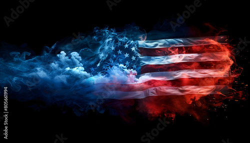 American flag colors form smoke explosion of cloudy firework at USA independence day and labor day celebration © NE97