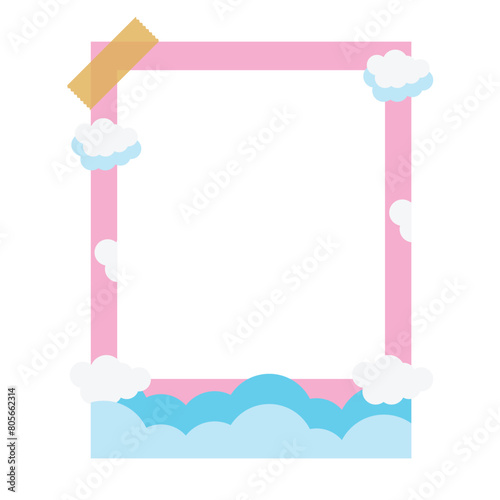 cute photocall polaroid with pink frame and cloud decoration