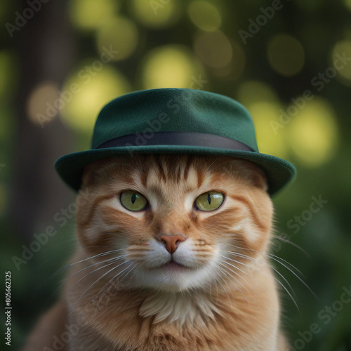 Charming Feline Elegance A Portrait of a Cute Cat Wearing a Hat and Sporting a Delightful Smile 